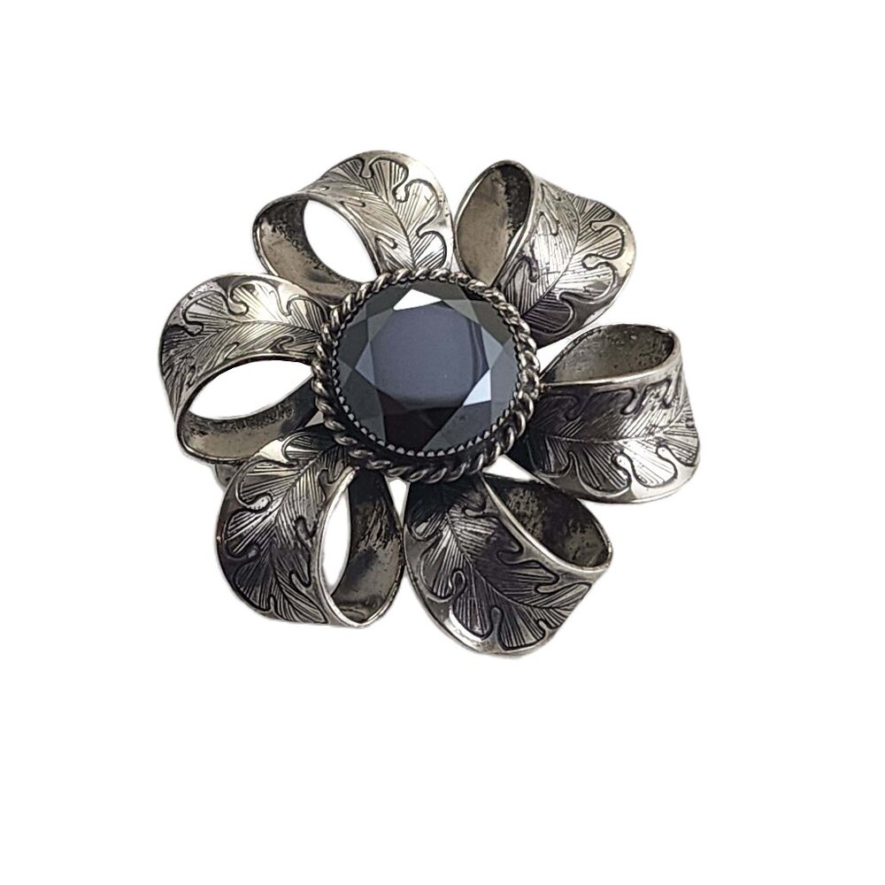 Vintage Danecraft Hematite Sterling Silver Brooch Pin